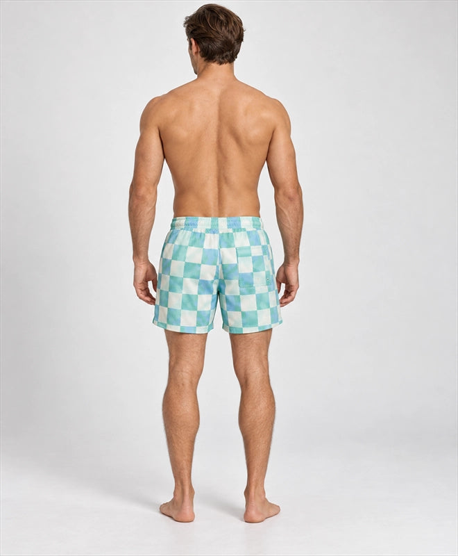 YELSOO men's Sea Glass Checkerboard Mesh Shorts — back model view