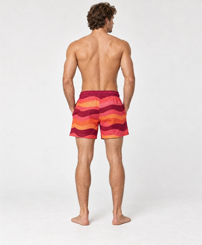 YELSOO men's Sunset Ripples Mesh Shorts — back model view