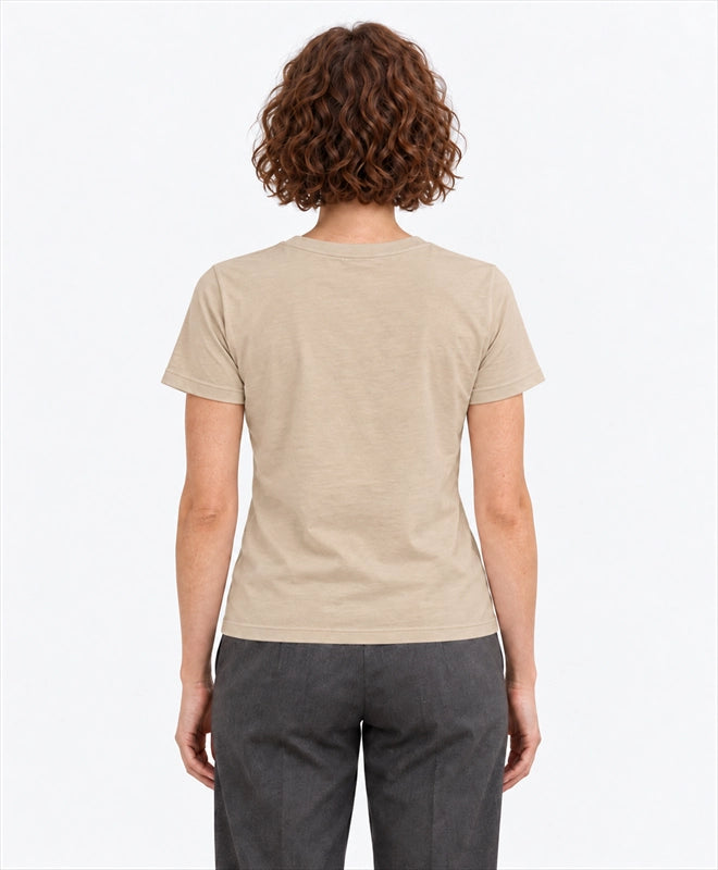 YELSOO women's Armor Belongs in Nature Pangolin Graphic Tee in Oat Beige — back model view