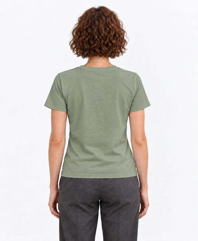 YELSOO women's Armor Belongs in Nature Pangolin Graphic Tee in Sage Green — back model view