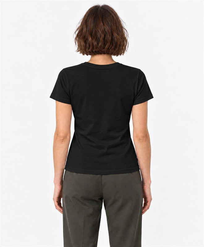 YELSOO women's Bamboo Belongs Here Red Panda Graphic Tee in Black — back model view