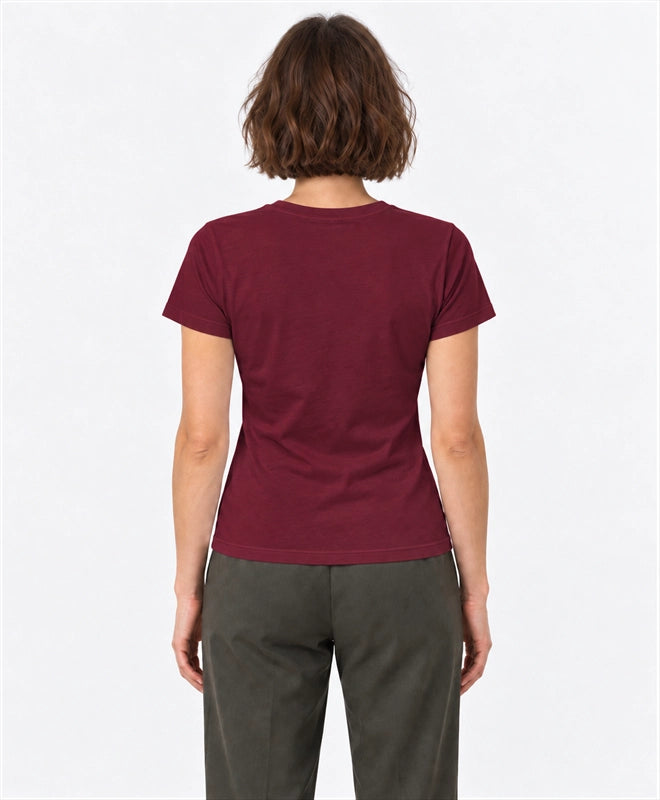 YELSOO women's Bamboo Belongs Here Red Panda Graphic Tee in Burgundy — back model view