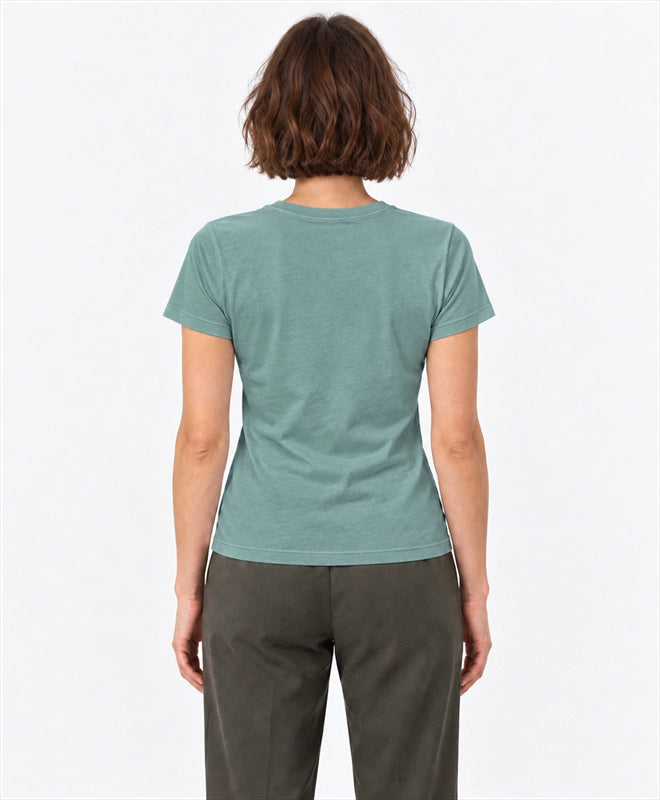 YELSOO women's Bamboo Belongs Here Red Panda Graphic Tee in Soft Teal — back model view