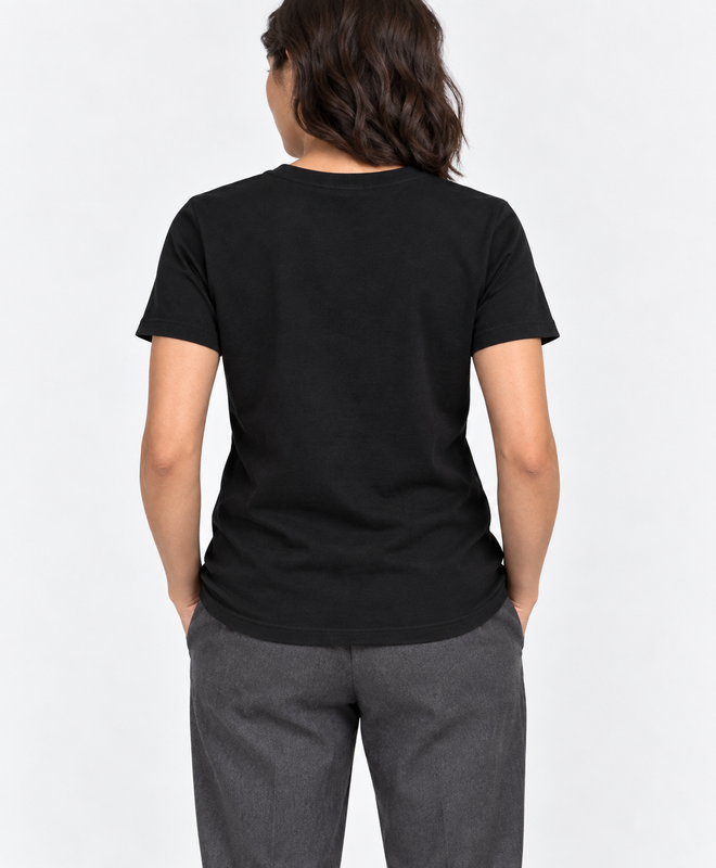 Bloom Beyond Limits Graphic Tee — women's model, back view