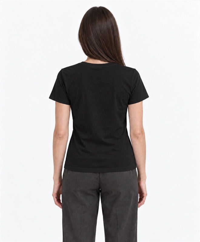 YELSOO women's Keep Steppe Alive Saiga Antelope Graphic Tee in Black — back model view