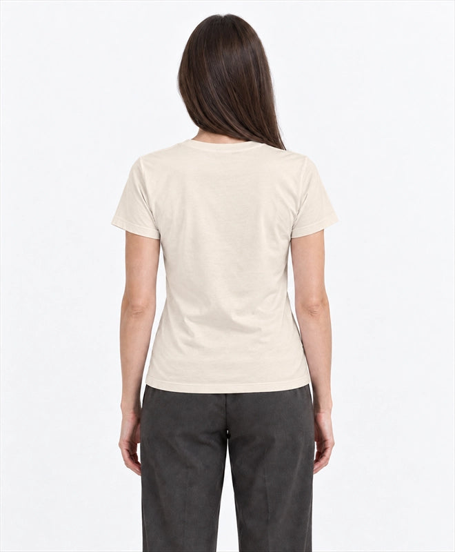 YELSOO women's Keep Steppe Alive Saiga Antelope Graphic Tee in Sand — back model view