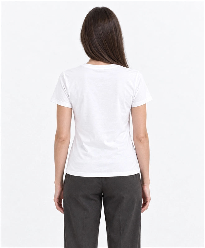 YELSOO women's Keep Steppe Alive Saiga Antelope Graphic Tee in White — back model view