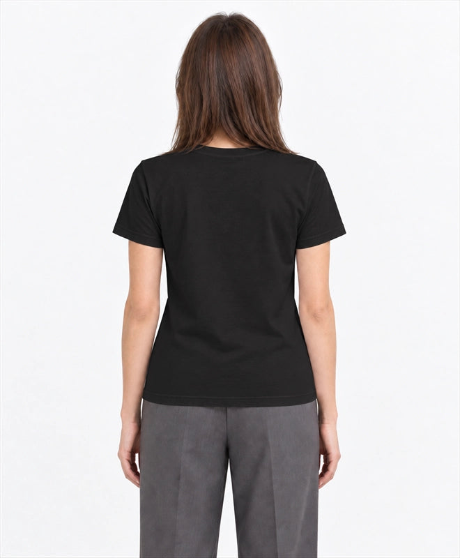 YELSOO women's Keep the Wild Free Snow Leopard Graphic Tee in Black — back model view