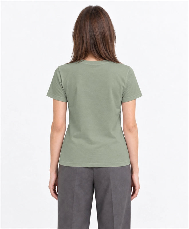 YELSOO women's Keep the Wild Free Snow Leopard Graphic Tee in Sage Green — back model view