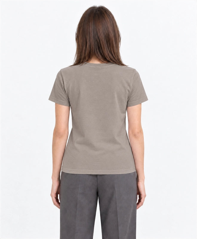 YELSOO women's Keep the Wild Free Snow Leopard Graphic Tee in Stone Taupe — back model view