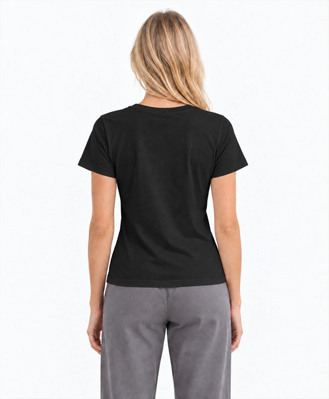 YELSOO women's Keep Their Home Cold Polar Bear Graphic Tee in Black — back model view