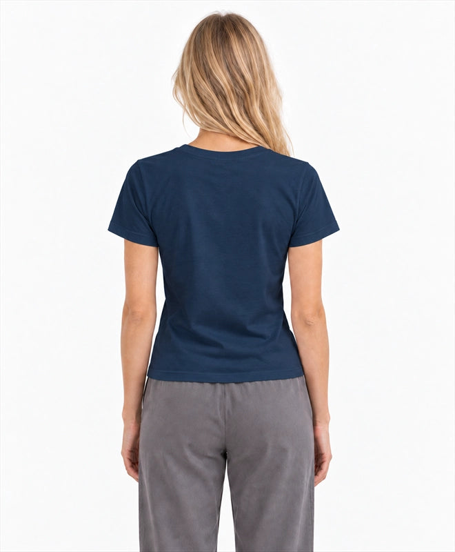 YELSOO women's Keep Their Home Cold Polar Bear Graphic Tee in Navy — back model view