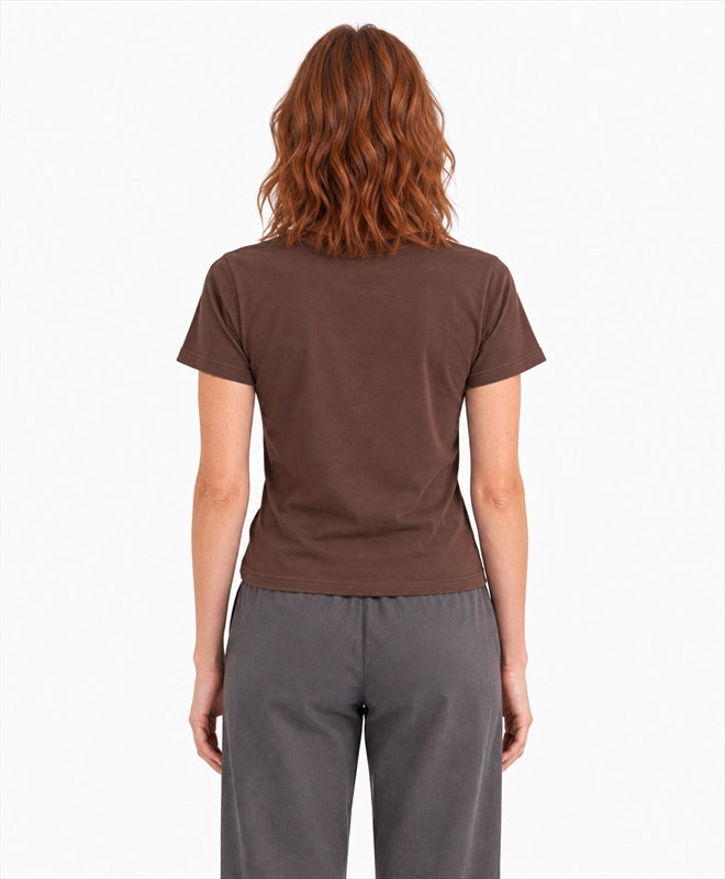 YELSOO women's Keep Them Wild Fox Graphic Tee in Chocolate Brown — back model view