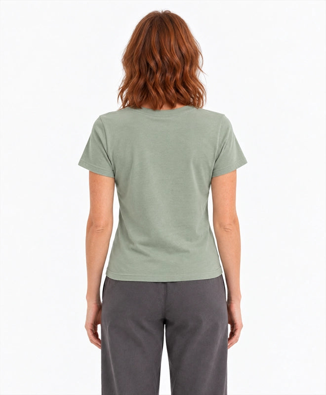 YELSOO women's Keep Them Wild Fox Graphic Tee in Sage Green — back model view
