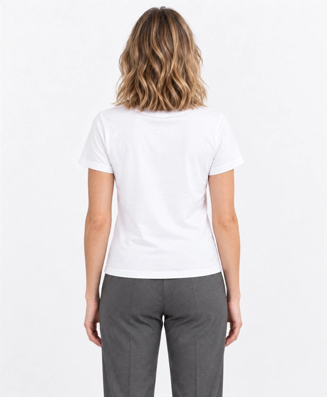 YELSOO women's Let Canopies Connect Golden Snub-Nosed Monkey Graphic Tee in White — back model view