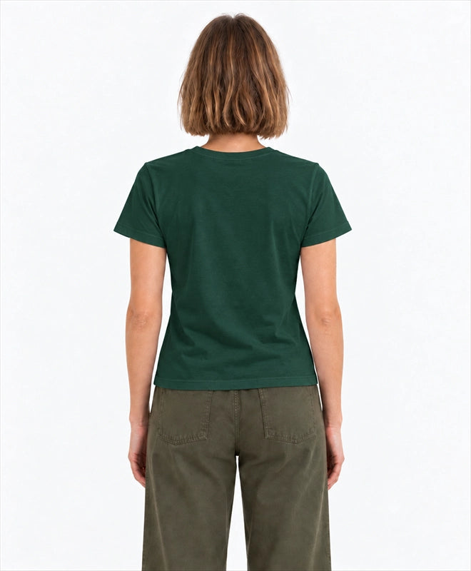 YELSOO women's Let Earth Breathe Forest Graphic Tee in Forest Green — back model view