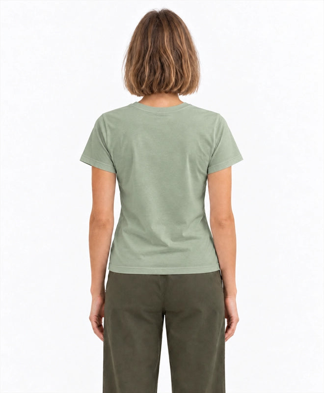 YELSOO women's Let Earth Breathe Forest Graphic Tee in Sage Green — back model view