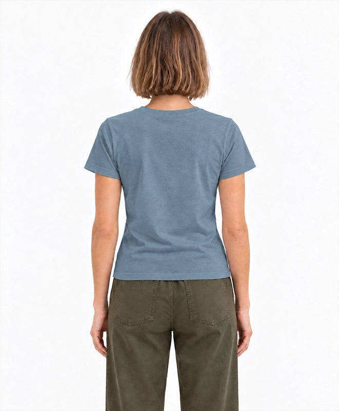 YELSOO women's Let Earth Breathe Forest Graphic Tee in Slate Blue — back model view