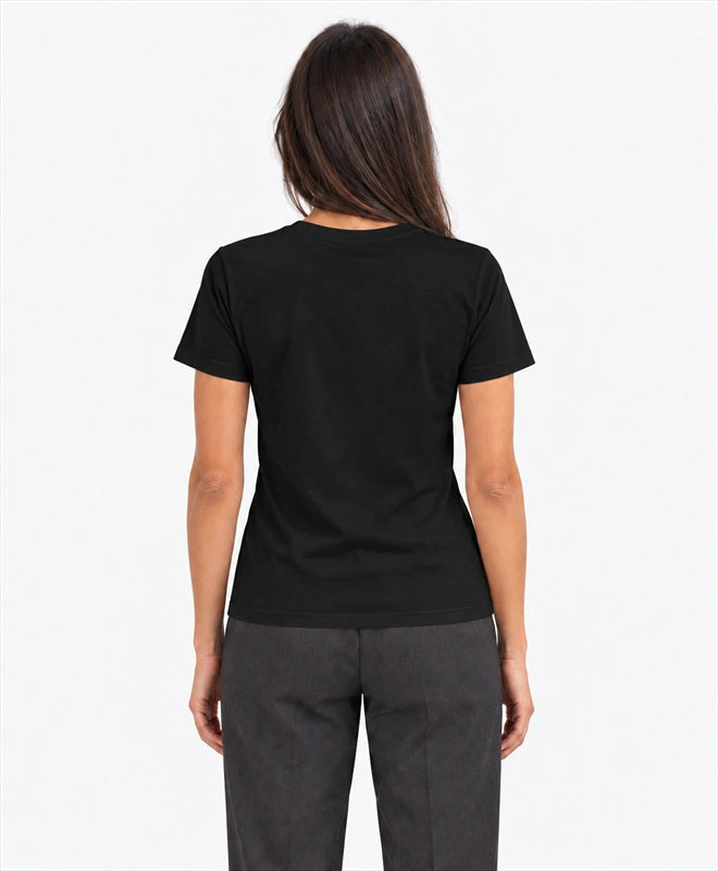 YELSOO women's Let Oceans Stay Wild Manta Ray Graphic Tee in Black — back model view