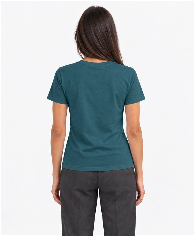 YELSOO women's Let Oceans Stay Wild Manta Ray Graphic Tee in Deep Ocean Teal — back model view