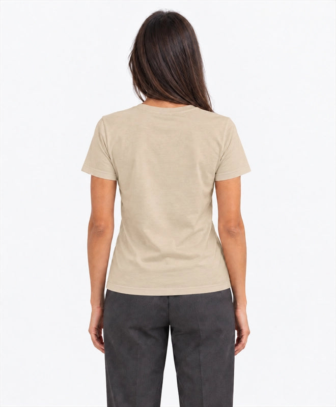 YELSOO women's Let Oceans Stay Wild Manta Ray Graphic Tee in Dune Beige — back model view
