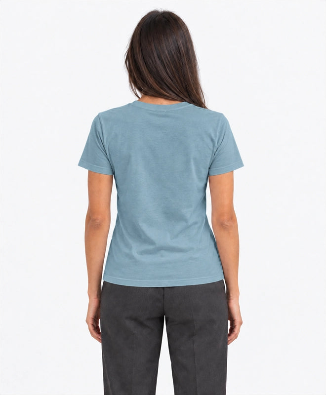 YELSOO women's Let Oceans Stay Wild Manta Ray Graphic Tee in Sea Mist Blue — back model view