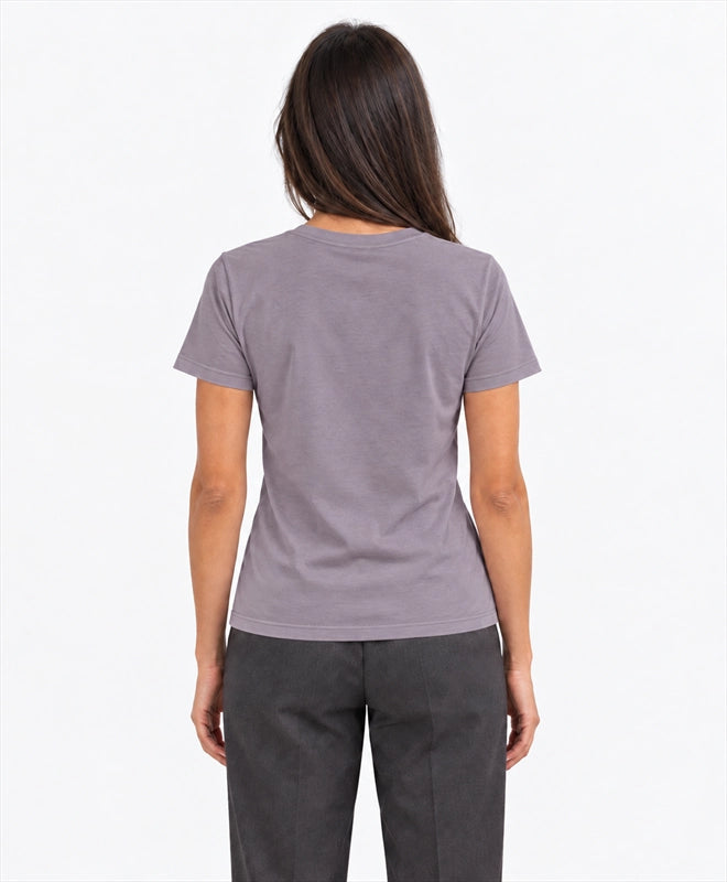 YELSOO women's Let Oceans Stay Wild Manta Ray Graphic Tee in Smoky Purple Gray — back model view