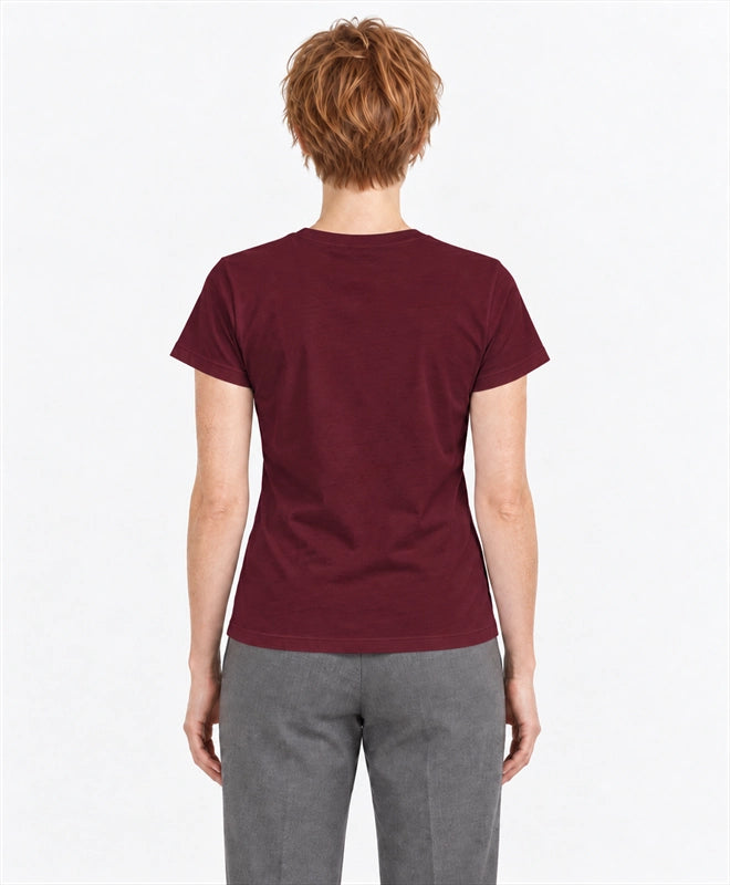 YELSOO women's Peatlands Hold Tomorrow Graphic Tee in Burgundy — back model view