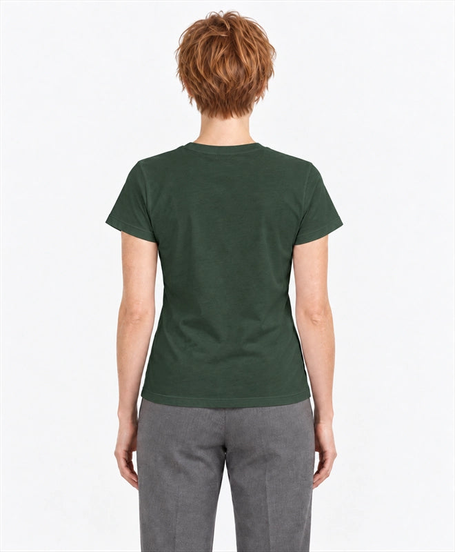 YELSOO women's Peatlands Hold Tomorrow Graphic Tee in Forest Green — back model view