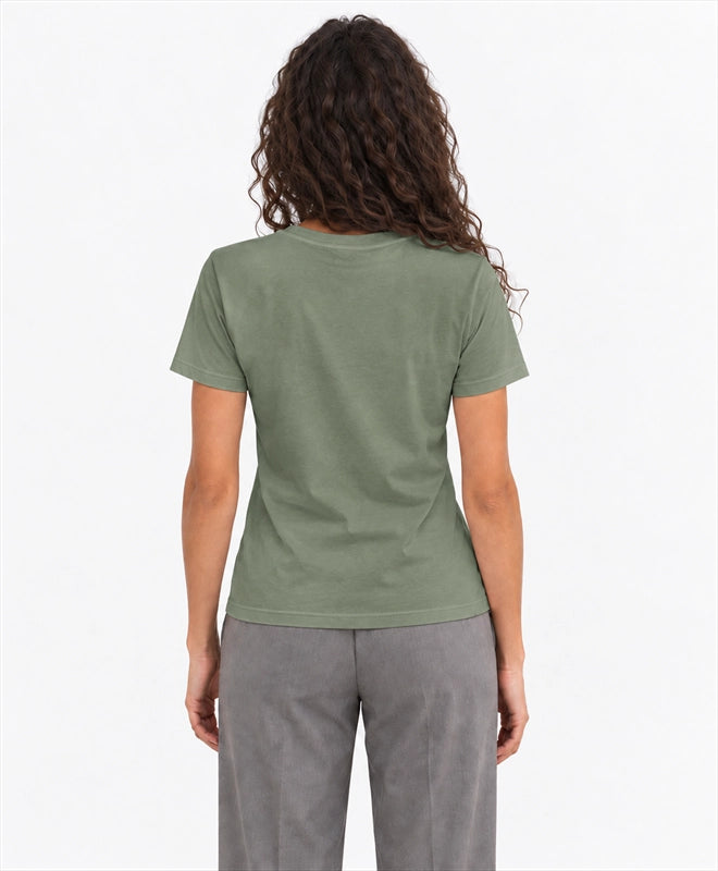 YELSOO women's Roots Hold the Future Mangrove Graphic Tee in Sea Clay Green — back model view