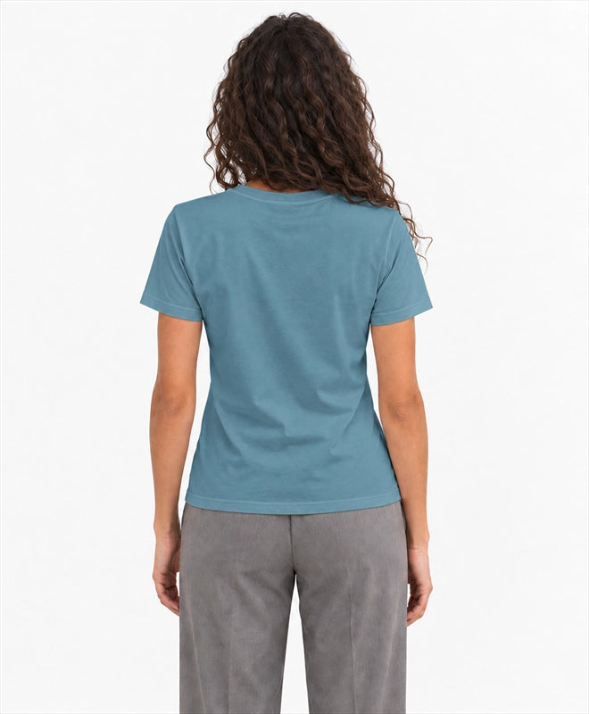 YELSOO women's Roots Hold the Future Mangrove Graphic Tee in Tidal Blue — back model view