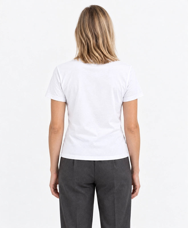 YELSOO women's Save the Ice Below Walrus Graphic Tee in White — back model view