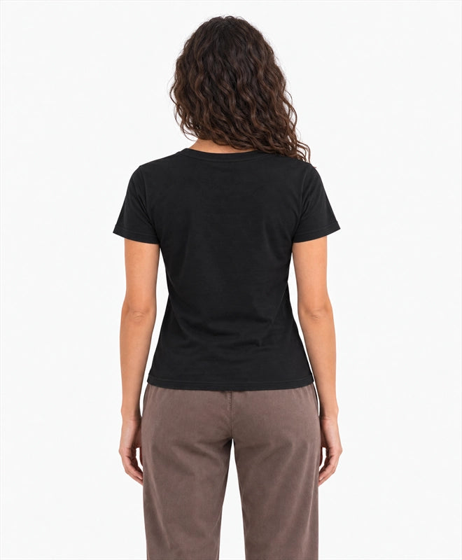 YELSOO women's Small Lives Vast Seas Seahorse Graphic Tee in Black — back model view