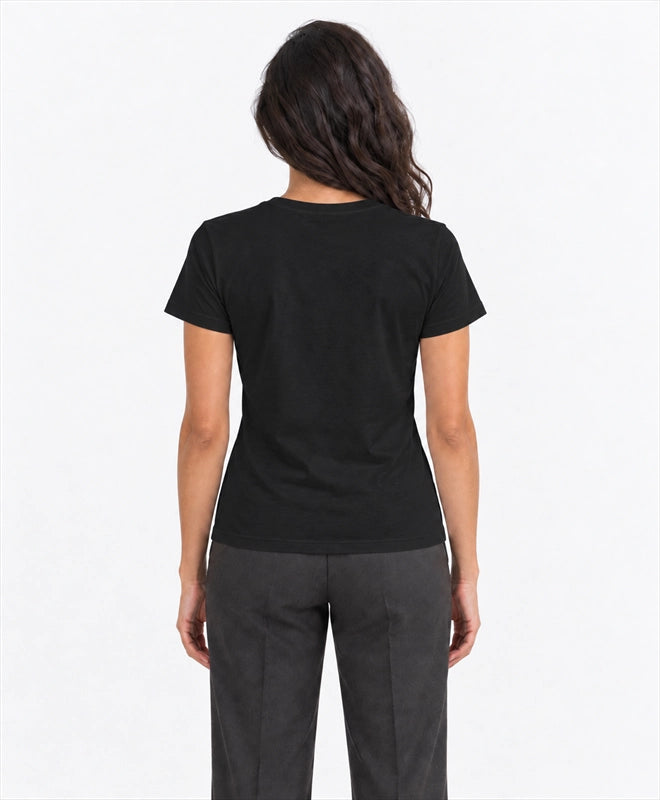 YELSOO women's Still Waters Shelter Life Axolotl Graphic Tee in Black — back model view