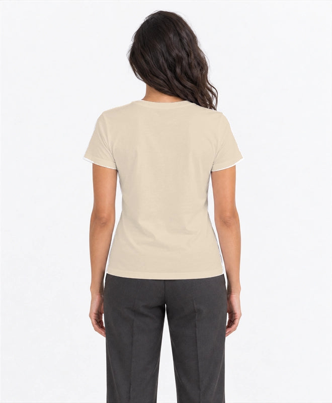 YELSOO women's Still Waters Shelter Life Axolotl Graphic Tee in Sand — back model view
