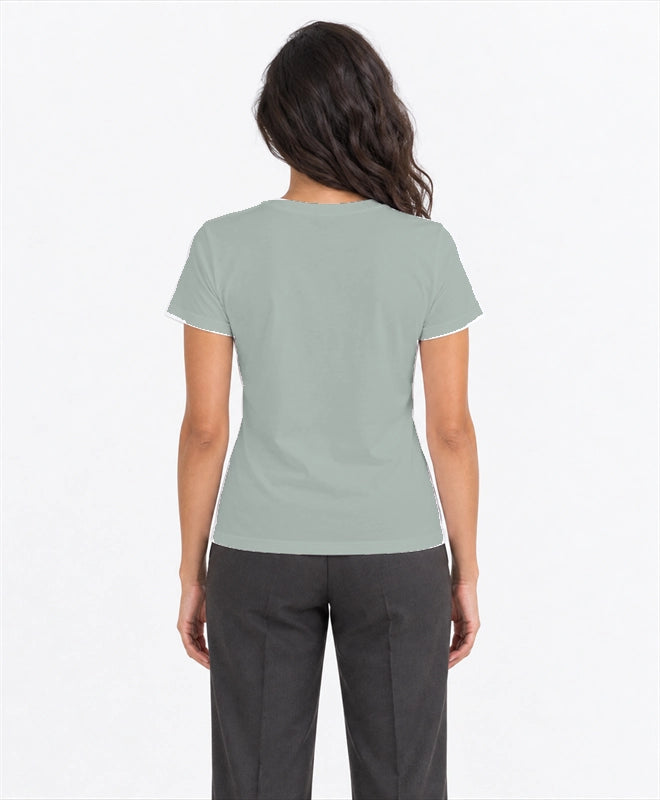 YELSOO women's Still Waters Shelter Life Axolotl Graphic Tee in Soft Teal — back model view