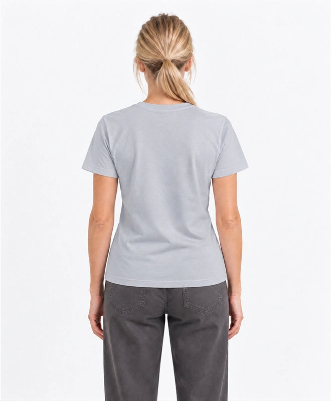 YELSOO women's Their Future is Frozen Emperor Penguin Graphic Tee in Silver Gray — back model view