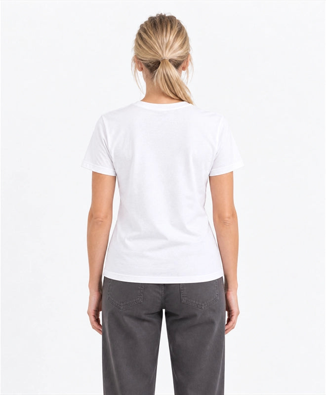 YELSOO women's Their Future is Frozen Emperor Penguin Graphic Tee in White — back model view