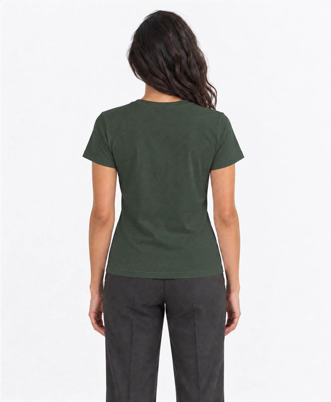 YELSOO women's Wild Wings Need Forests Philippine Eagle Graphic Tee in Forest Green — back model view