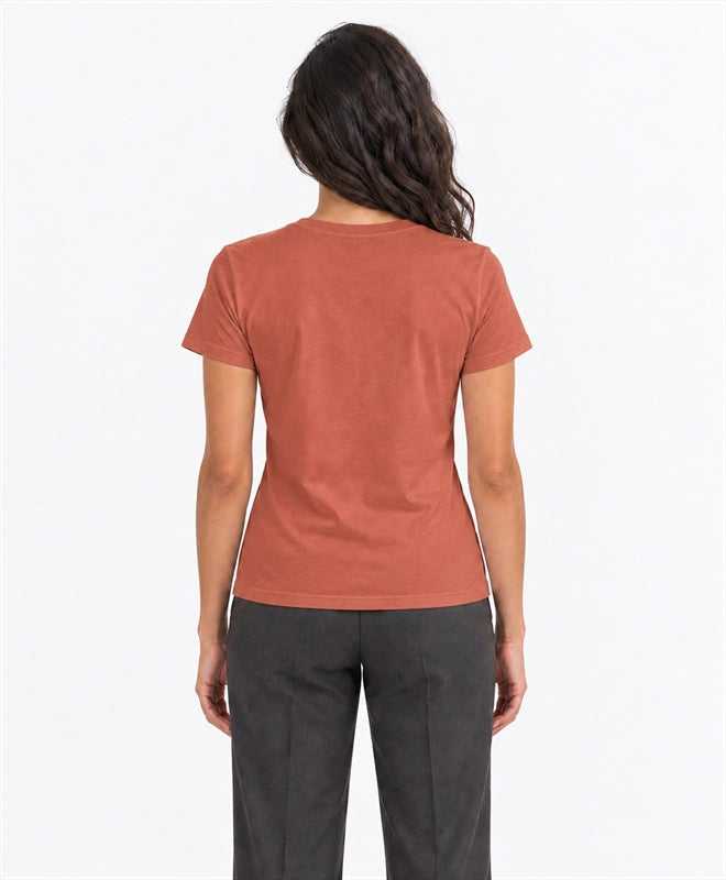 YELSOO women's Wild Wings Need Forests Philippine Eagle Graphic Tee in Terracotta — back model view