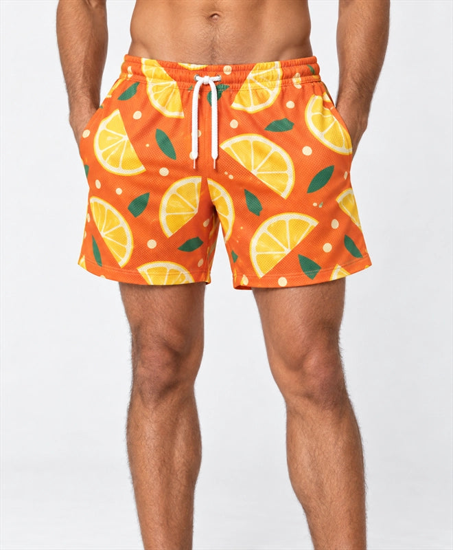 YELSOO men's Amalfi Citrus Mesh Shorts — front close-up