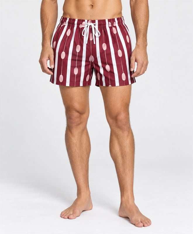 YELSOO men's Burgundy Buoy Stripes Mesh Shorts — front close-up