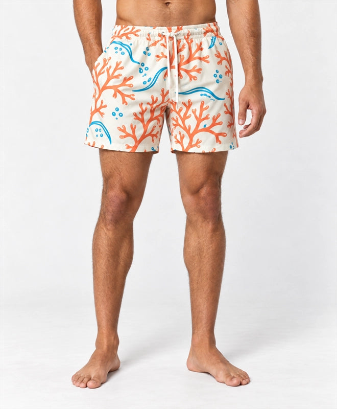 YELSOO men's Coral Reef Lines Mesh Shorts — front close-up