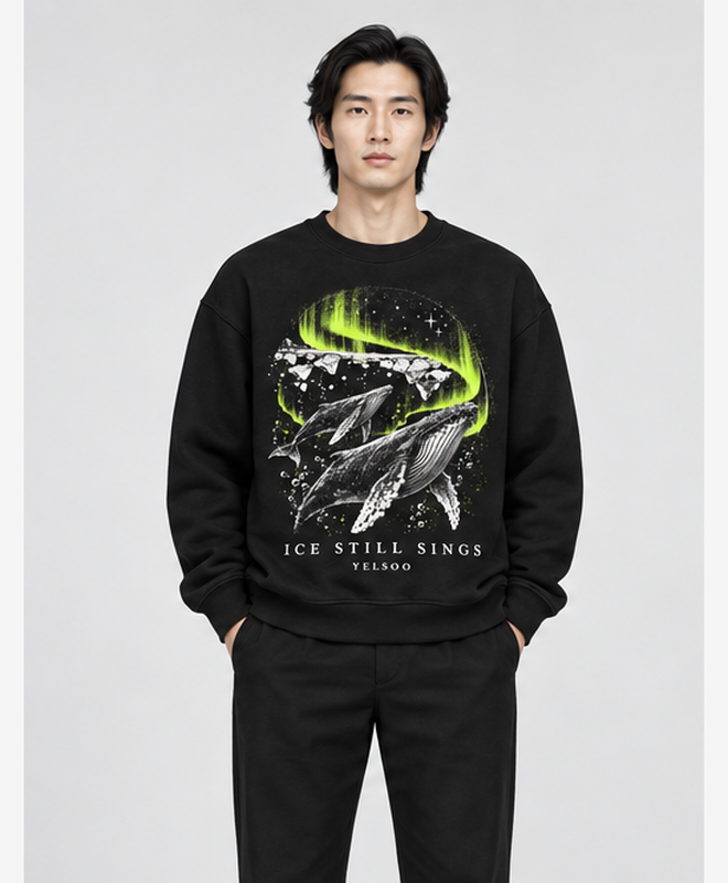 Ice Still Sings Crewneck Sweatshirt — men's model, front view
