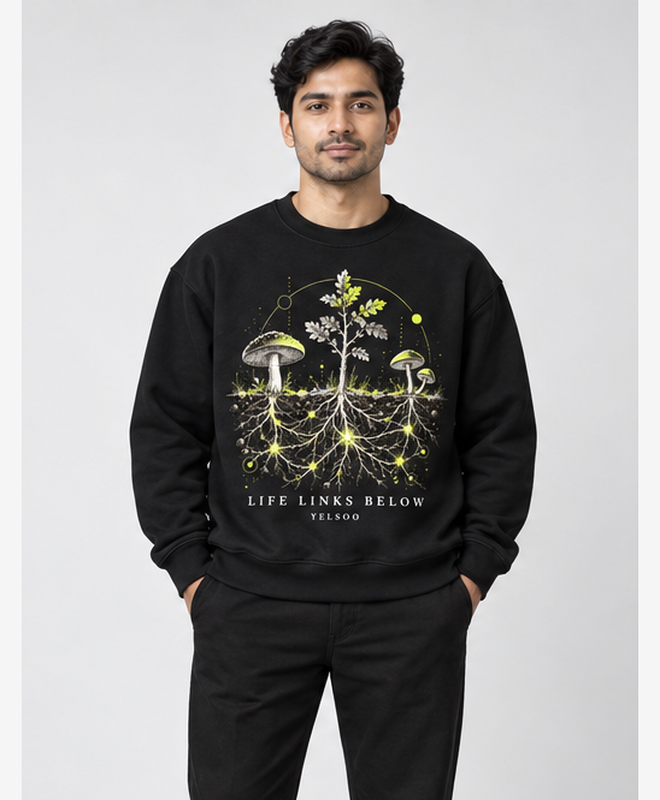 Life Links Below Crewneck Sweatshirt — men's model, front view