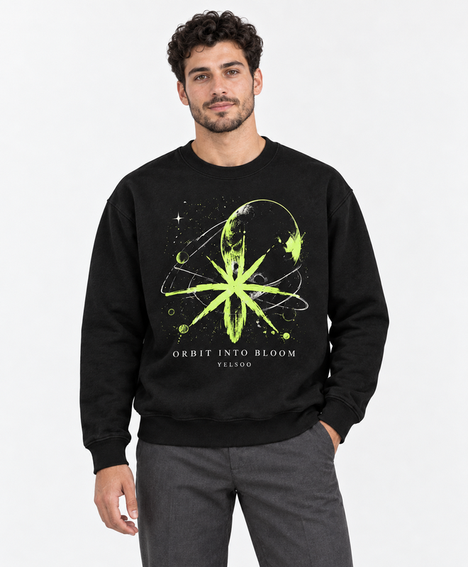 Orbit Into Bloom Crewneck Sweatshirt — men's model, front view