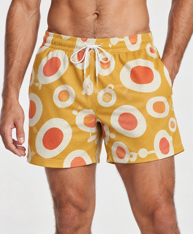 YELSOO men's Sunlit Pebbles Mesh Shorts — front close-up