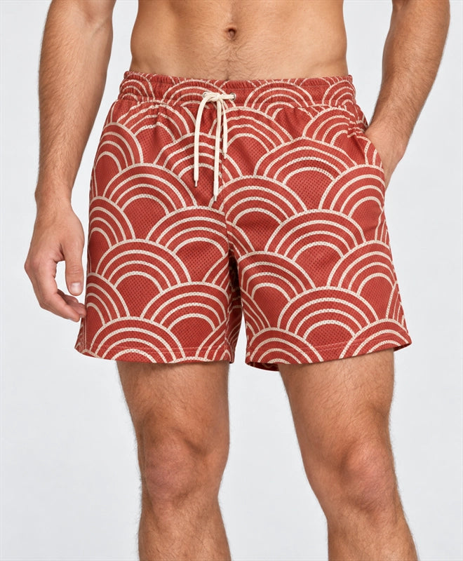 YELSOO men's Terracotta Tide Arches Mesh Shorts — front close-up