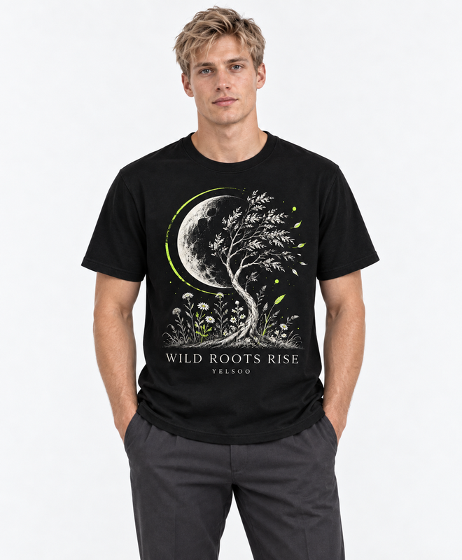 Wild Roots Rise Graphic Tee — men's model, front view