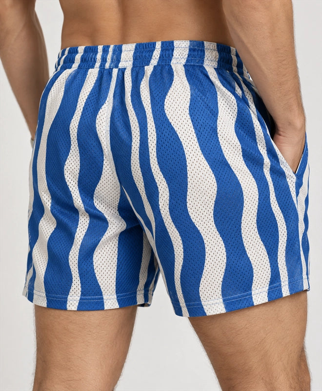 YELSOO men's Aegean Tide Stripes Mesh Shorts — back close-up